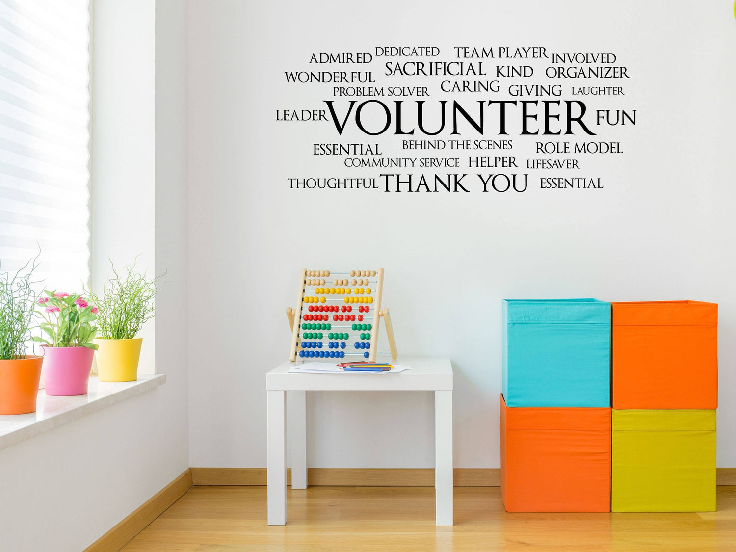 Volunteer Word Cloud Office Wall Decal- Inspirational Wall Decals Vinyl Wall Decal Done 