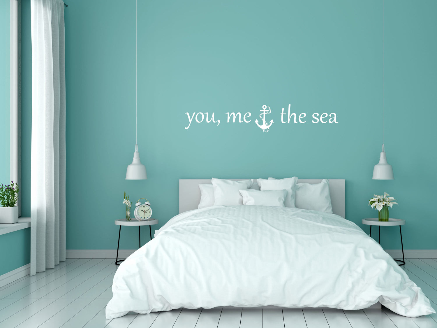 You, Me The Sea Nautical Vinyl Wall Quote - Bedroom Wall Decal - Anchor Wall Words Home Decor Decals Inspirational Wall Signs 