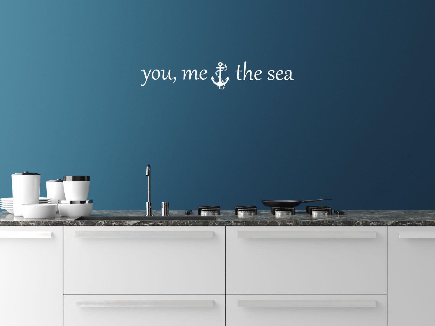 You, Me The Sea Nautical Vinyl Wall Quote - Bedroom Wall Decal - Anchor Wall Words Home Decor Decals Inspirational Wall Signs 